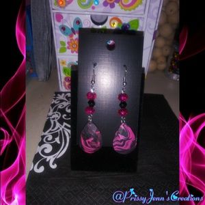 **SOLD** Black & Pink Marbled Polymer Clay Earrings